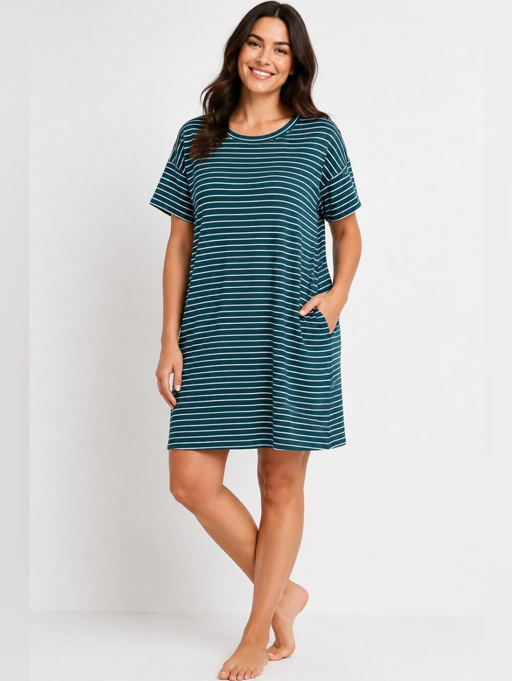 Sonoma Women's XL Striped Cotton Stretch Sleep Shirt Nightgown Teal NWT